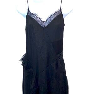 Guess Black Patchwork Lined Lace & Mesh High Low Spaghetti Strap Dress
